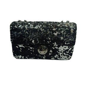 Glitzy Black Sequin Evening Special Occasion Bag Gumetal Chain NEW